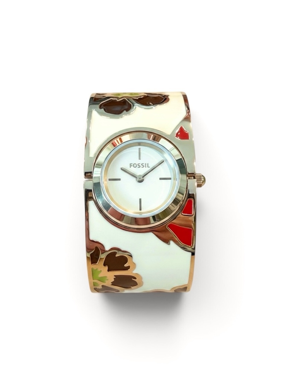 Fossil White Enamel Floral Bangle Watch